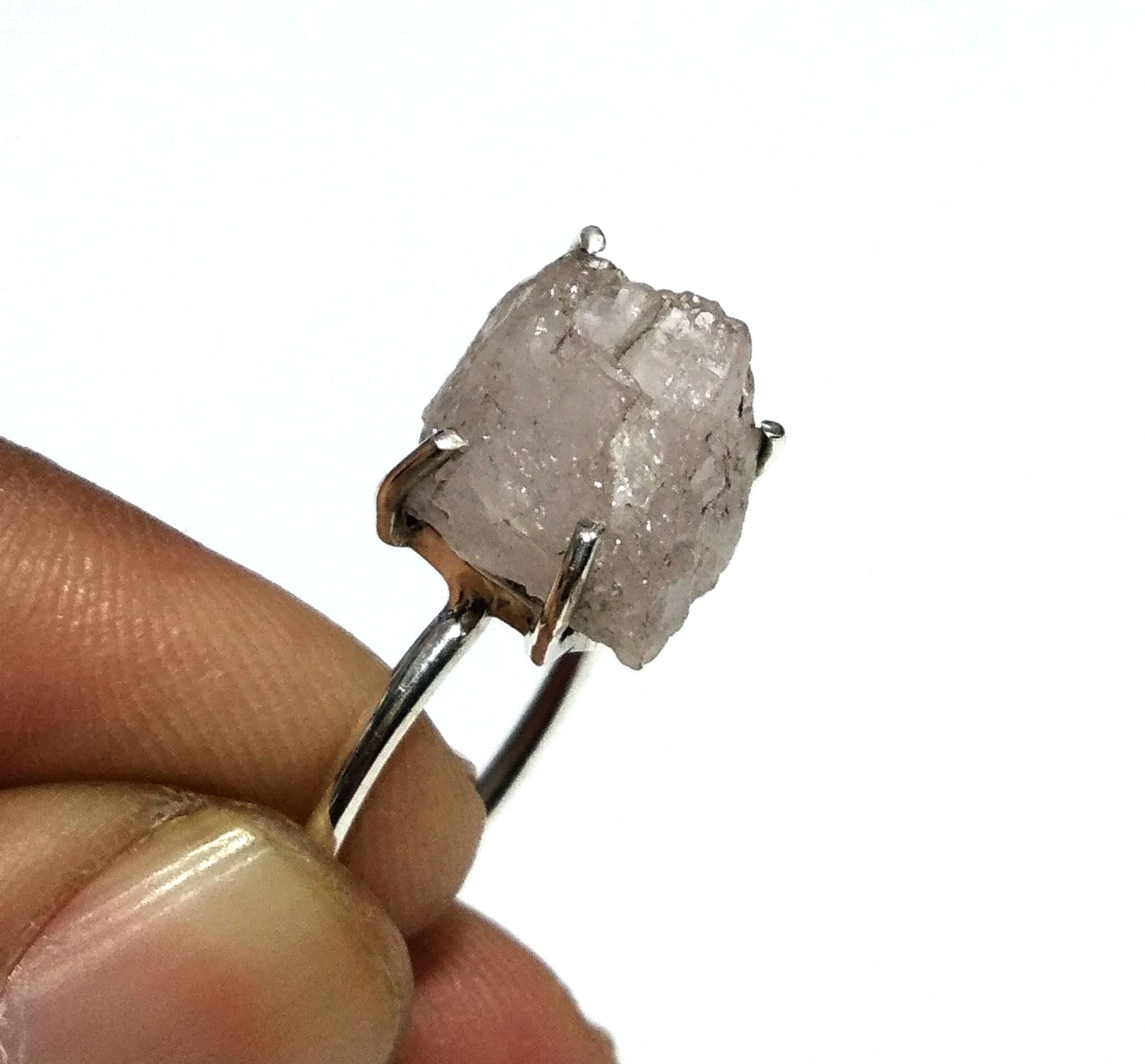 Natural Rough Morganite Gemstone Ring, 925 Solid Sterling Silver Ring, Morganite Stone Size 13x9 mm Handmade Ring, For Gift Wedding Ring